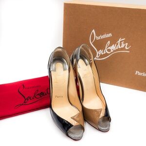 Christian Louboutin Technicatina Patent Leather Black Taupe Heels Pumps EU 37